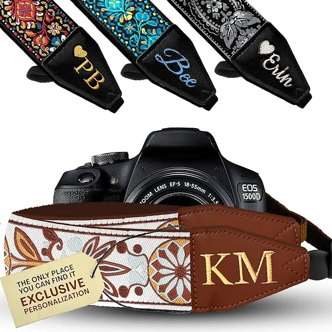 Camera Strap for All DSLR and Mirrorless Cameras Including Binoculars Christmas Gift & Stocking Stuffer Embroidered White Woven Universal Neck & Shoulder Camera Strap Floral Pattern for Photographers