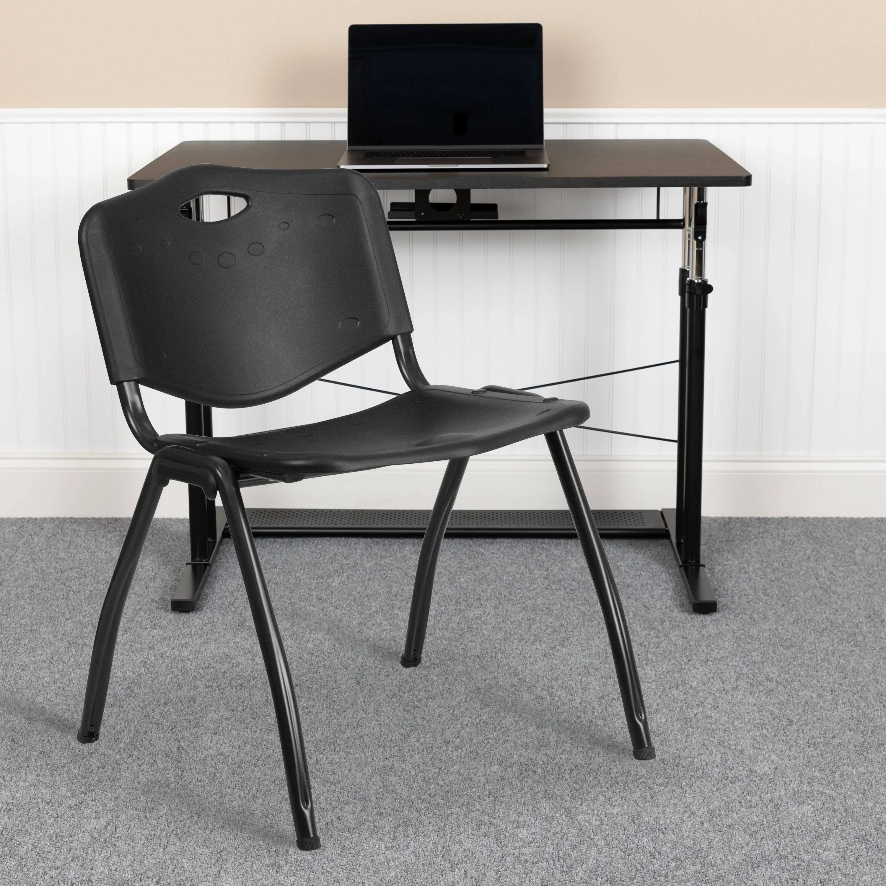 EMMA + OLIVER 880 lb. Capacity Black Plastic Stack Office Side Chair