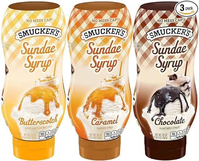 Smuckers Sundae Syrup Caramel Butterscotch &amp; Chocolate Ice Cream Topping Bund...