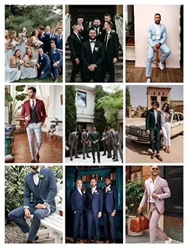 Ween Charm Men's Suits Slim Fit,3 Piece Suit for Men,2 Button Blazer Jacket Vest Pants with Tie,Men Tuxedo Suit Set