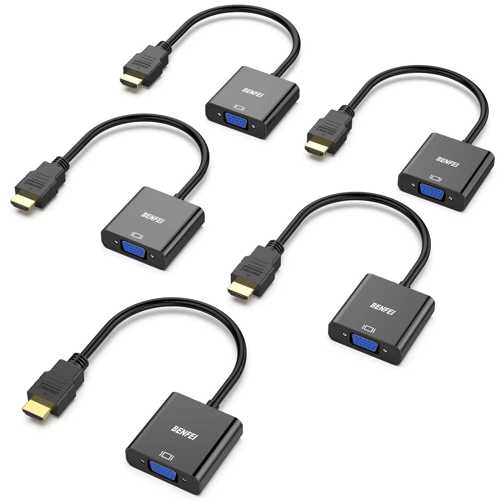 BENFEI HDMI to Vga, 5 Pack, Gold-Plated HDMI to VGA Adapter (Male to Female) for ...