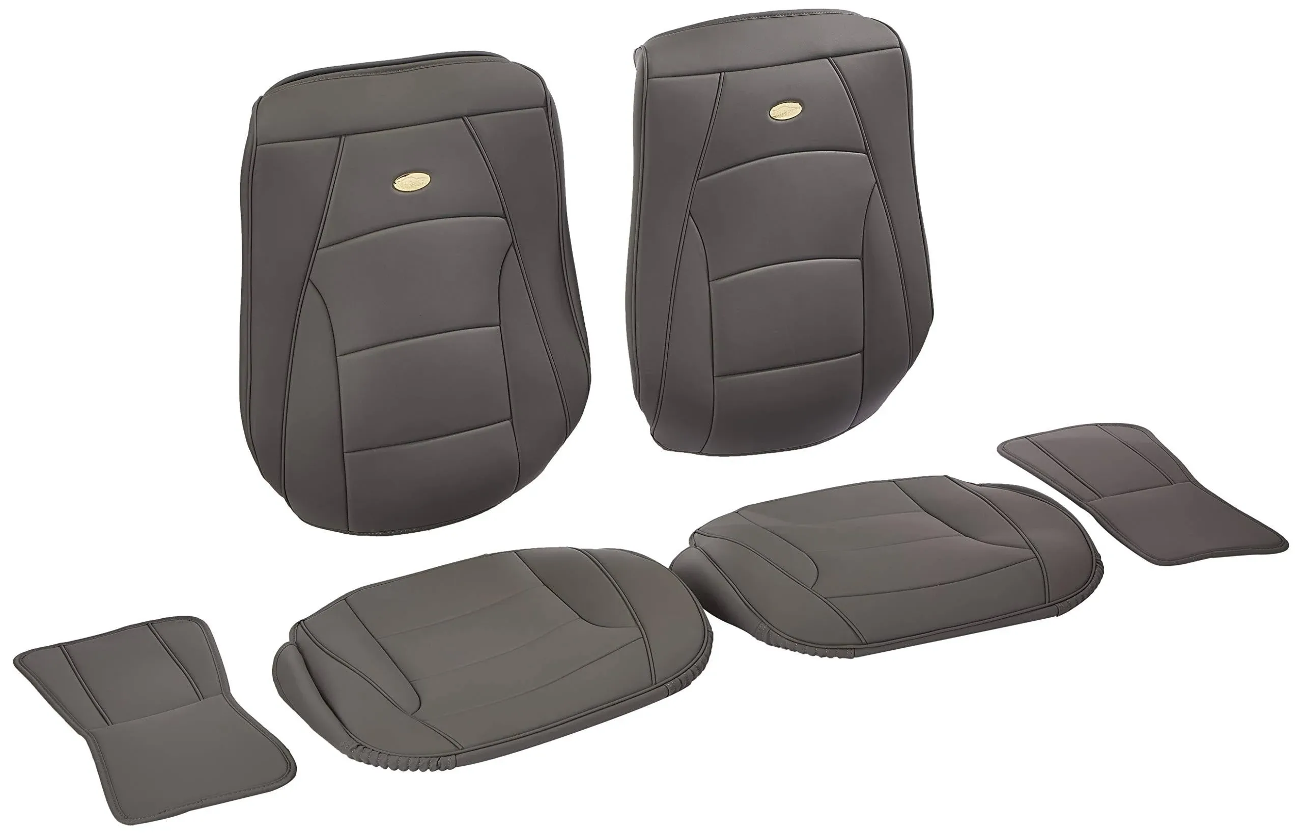 FH Group Front Set Faux Leather Seat Cushions for Low Back Seat, Universal Fit, Airbag Compatible Seat Cover for SUV, Sedan, Solid Gray