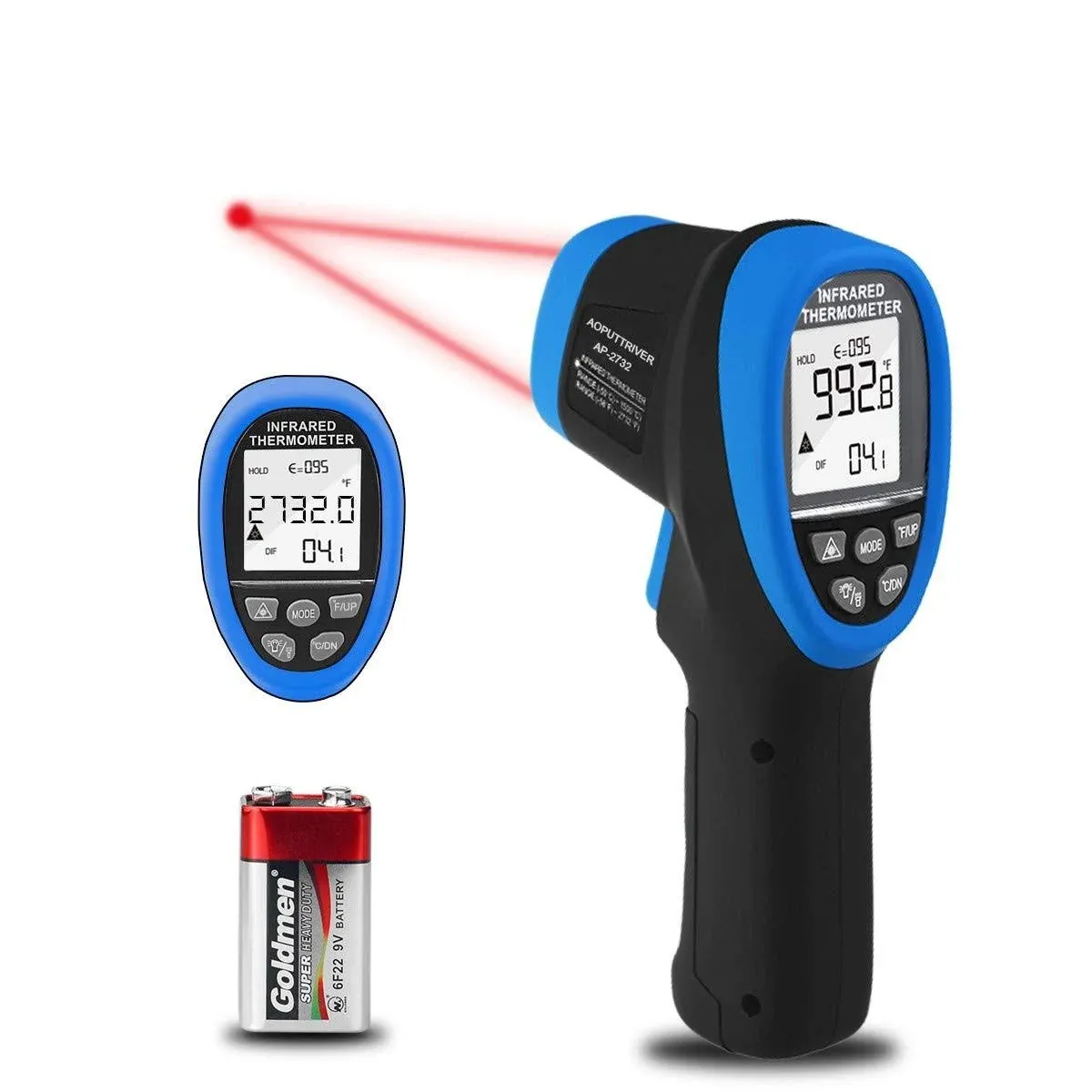 AOPUTTRIVER AP-2732 Pyrometer High Temp Thermometer Gun, Laser Thermometer Gu...