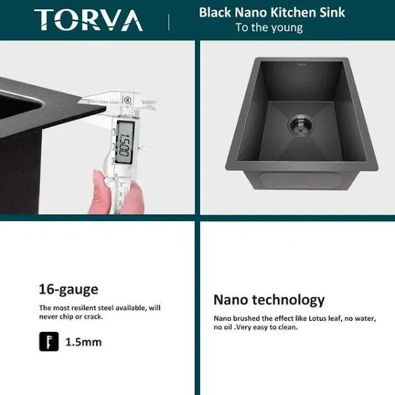 Tatahance Black Stainless Steel 15 in. Single Bowl Drop-In Kitchen Sink XYD-US1517R9NH