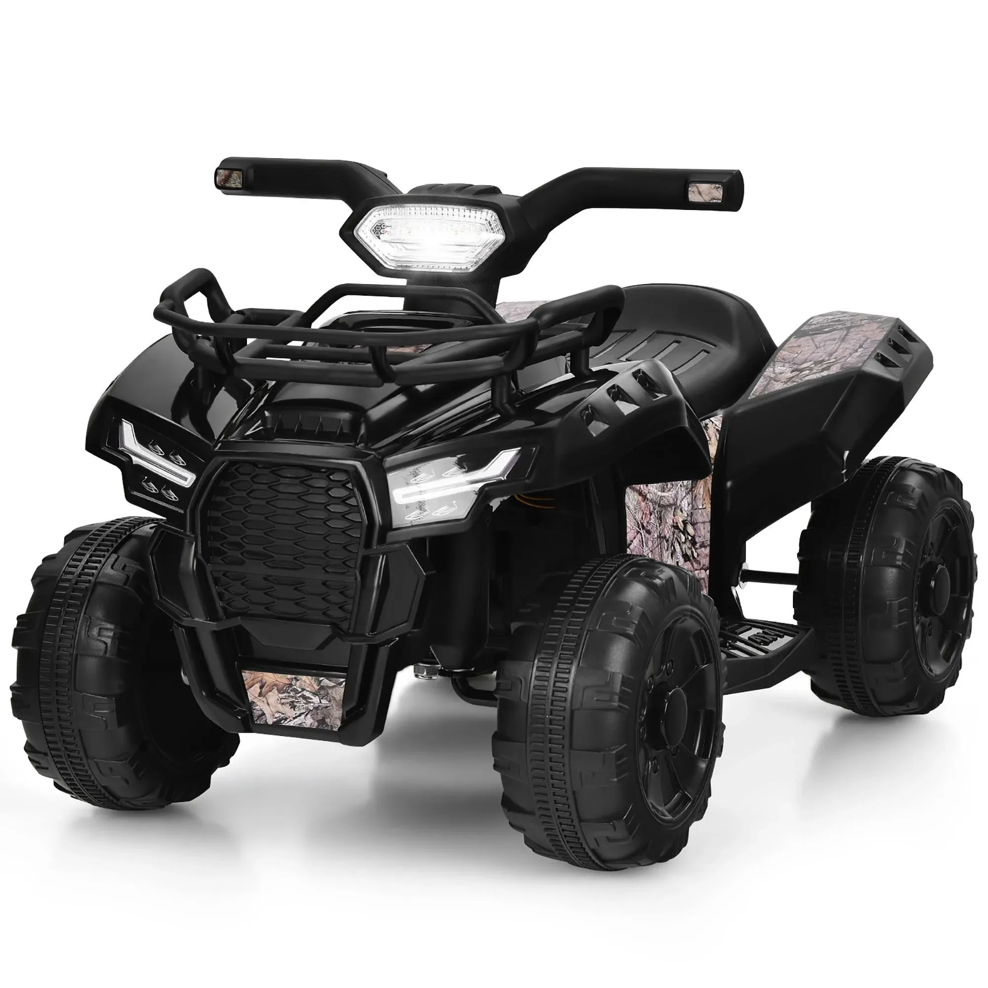 6V Kids Electric Ride On Quad Car with LED Lights and MP3 Player - Black