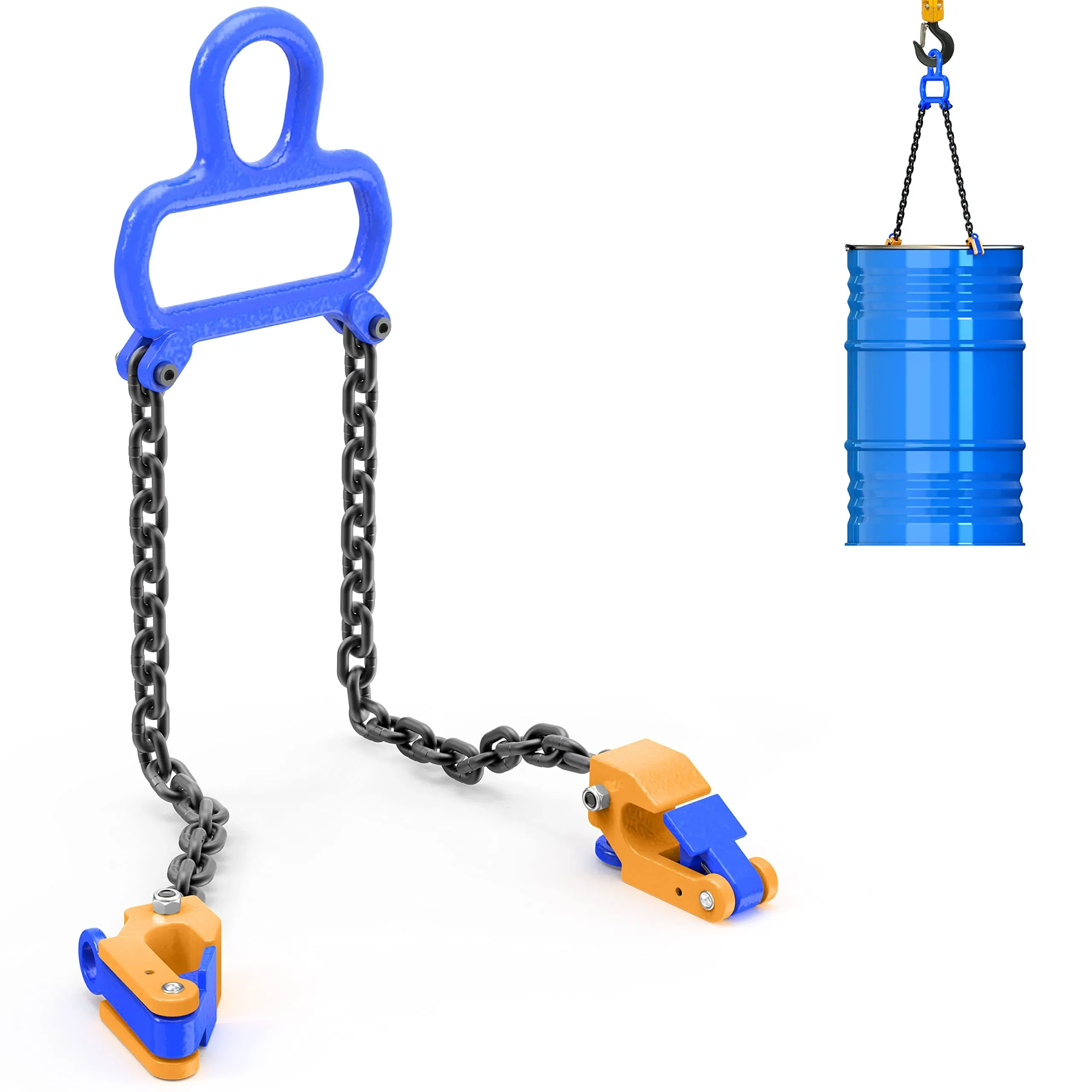 55 Gallon Drum Lift - Chain Drum Lifter - 2000 lbs Capacity - Suitable for Blue Plastic and Metal Drums (Standard Version)