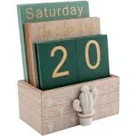 Notakia Perpetual Calendar, Wooden Calendar for Home Office Desk Accessories Vintage Wood Block Calendar(Green)