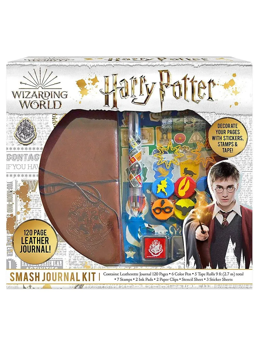 Innovative Designs Harry Potter Journal Set for Kids – Smash Leather Journal Kit with Stickers, Stamps & Tape