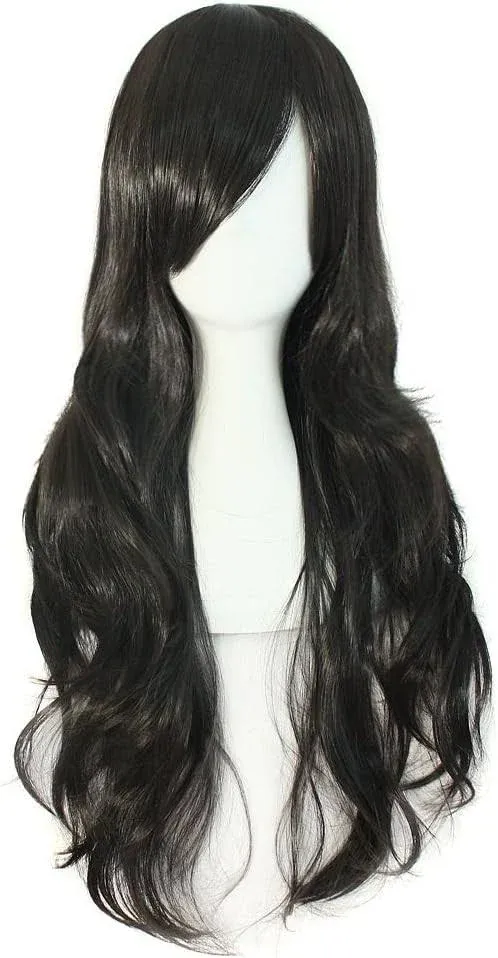 MapofBeauty 28" 70 cm Long Curly Hair Ends Costume Cosplay Wig (Black)