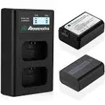 Powerextra 2 Pack Replacement Sony NP-FW50 Battery and Smart LCD Display Dual Usb Charger Compatible for Sony ZV-E10