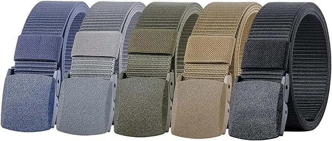 5 Pack Nylon Military Tactical Belt Webbing Canvas Outdoor Web Belt with Plastic Buckle