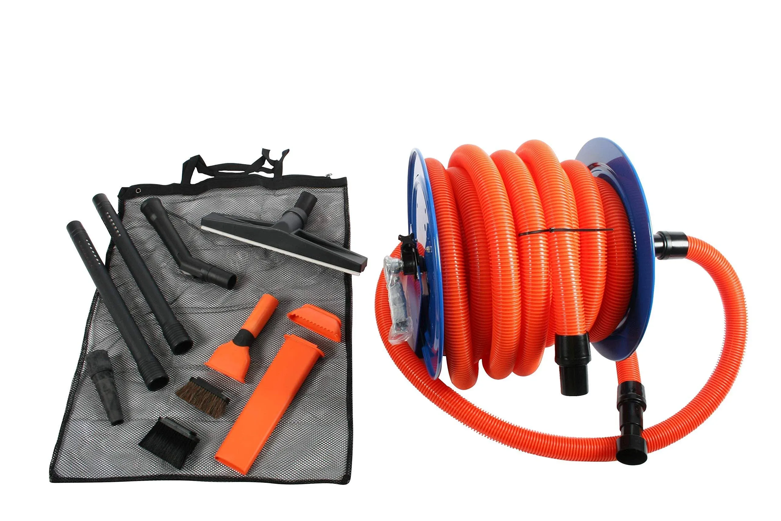 Cen-Tec Systems 94082 Industrial Steel Reel and Attachment Kit with 50 Ft. Hose for Shop Vacuums, Orange