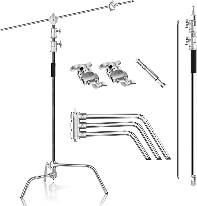 EMART Photography C Stand with Boom Arm, 10ft/300cm Adjustable Heavy Duty Lig...