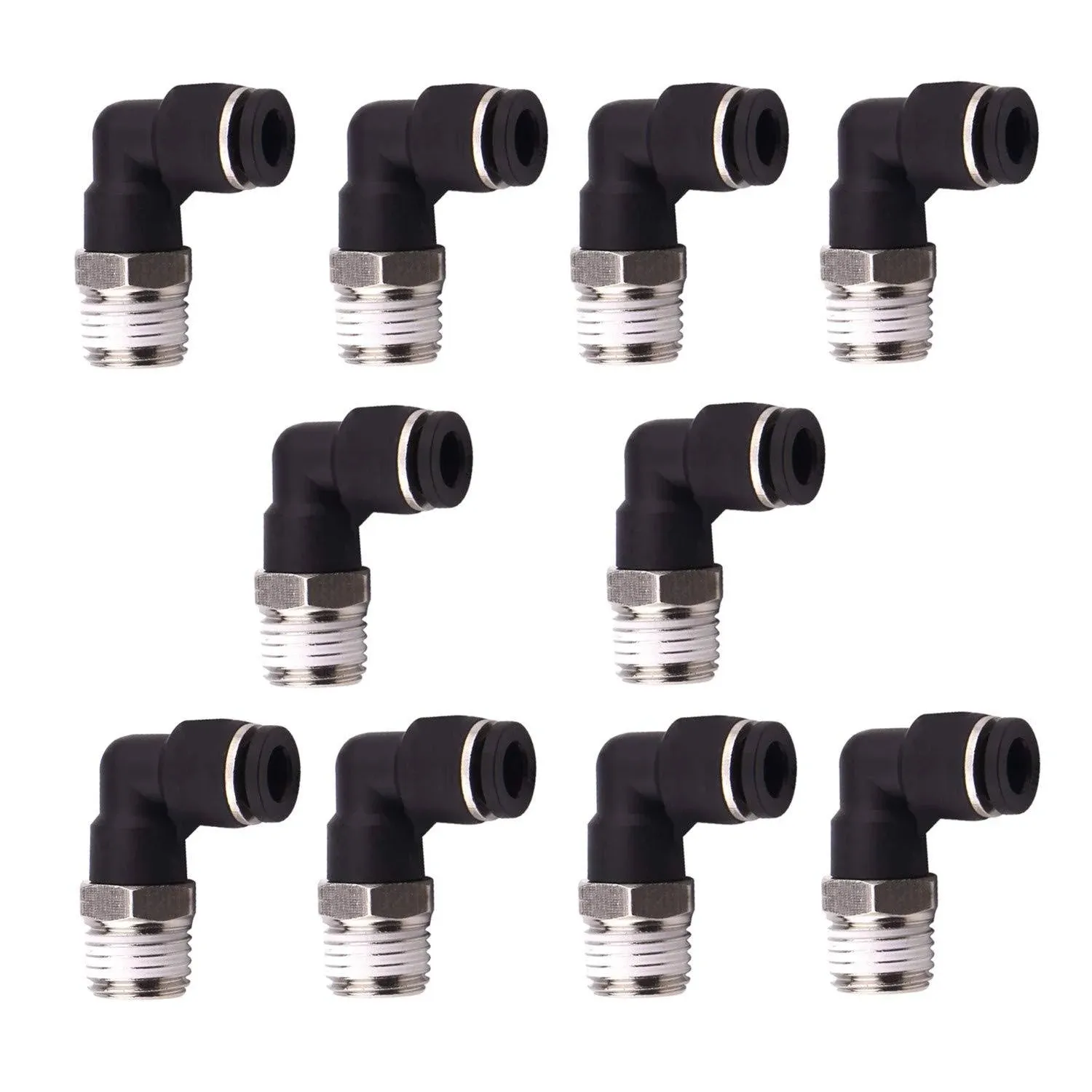 10 Pack Push to Connect Air Fittings 90 Degree Pneumatic Tube Fitting Male Elbow 1/4" Tube OD x 1/8" NPT Thread