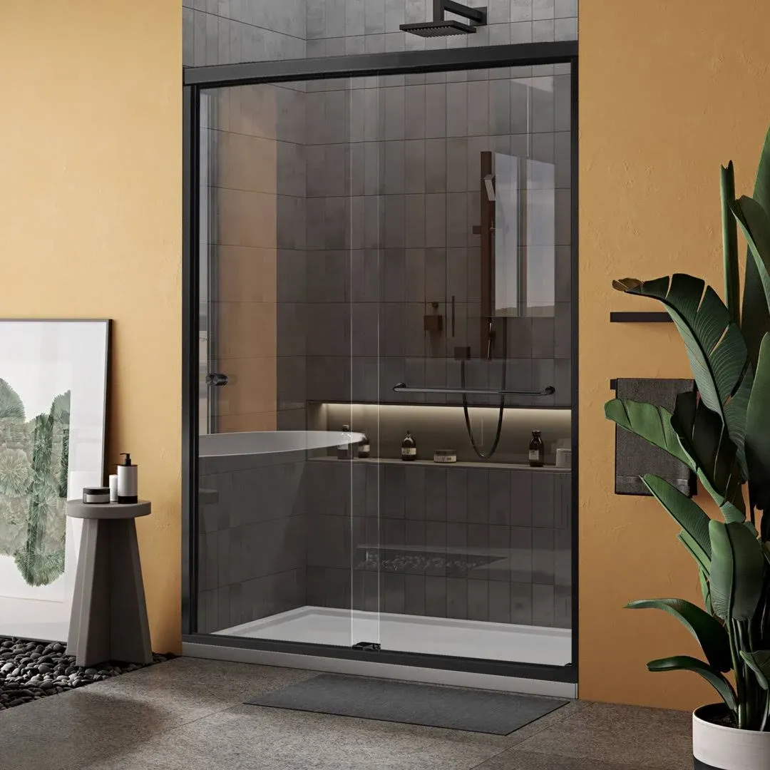 Bypass Sliding Glass Shower Door Sorrento Economy Series Adjustable 44"-48" Width 70" Height-Semi-Frameless Chrome Finish-1/4 Clear Tempered Glass Smart Guard Easy Clean Coating and Mirror