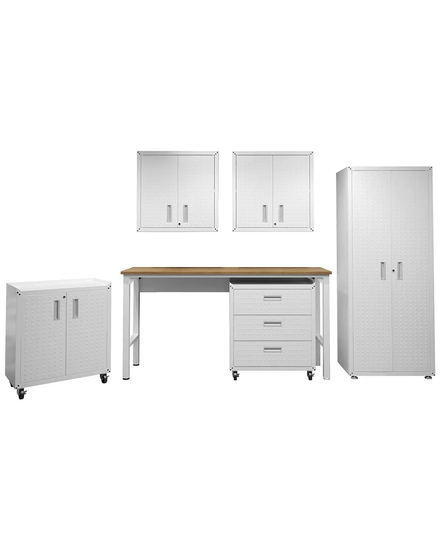 Shop Manhattan Comfort 6pc Fortress Textured Garage Set With Cabinets In White