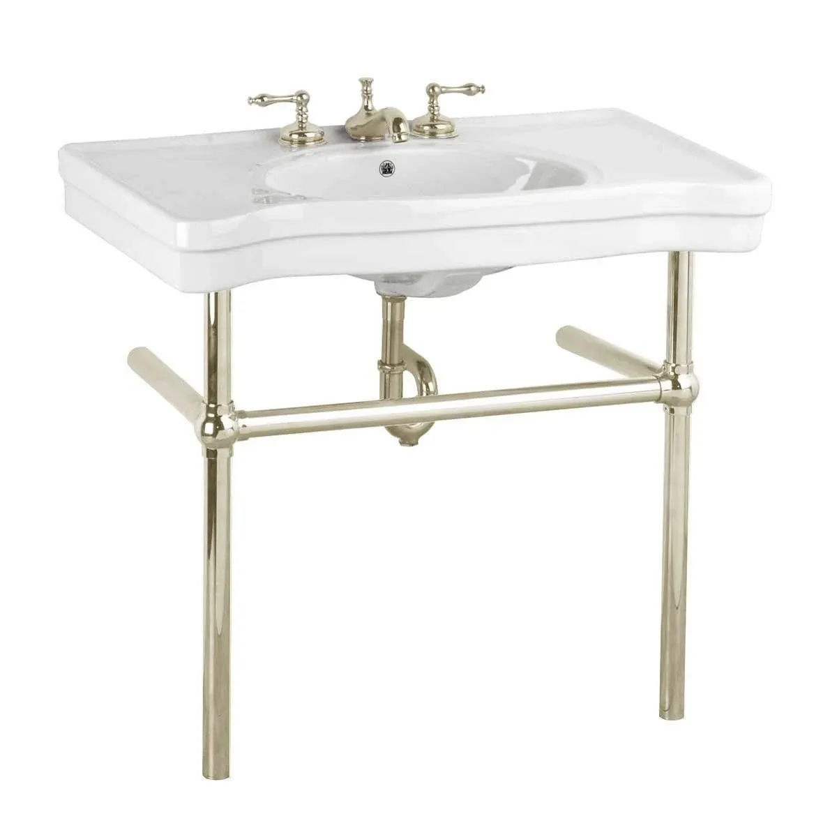 Console Sink 35.5" W White Porcelain Belle Epoque Console Sinks with 4 Legs and 8" Widespread Faucet Holes Renovators Supply