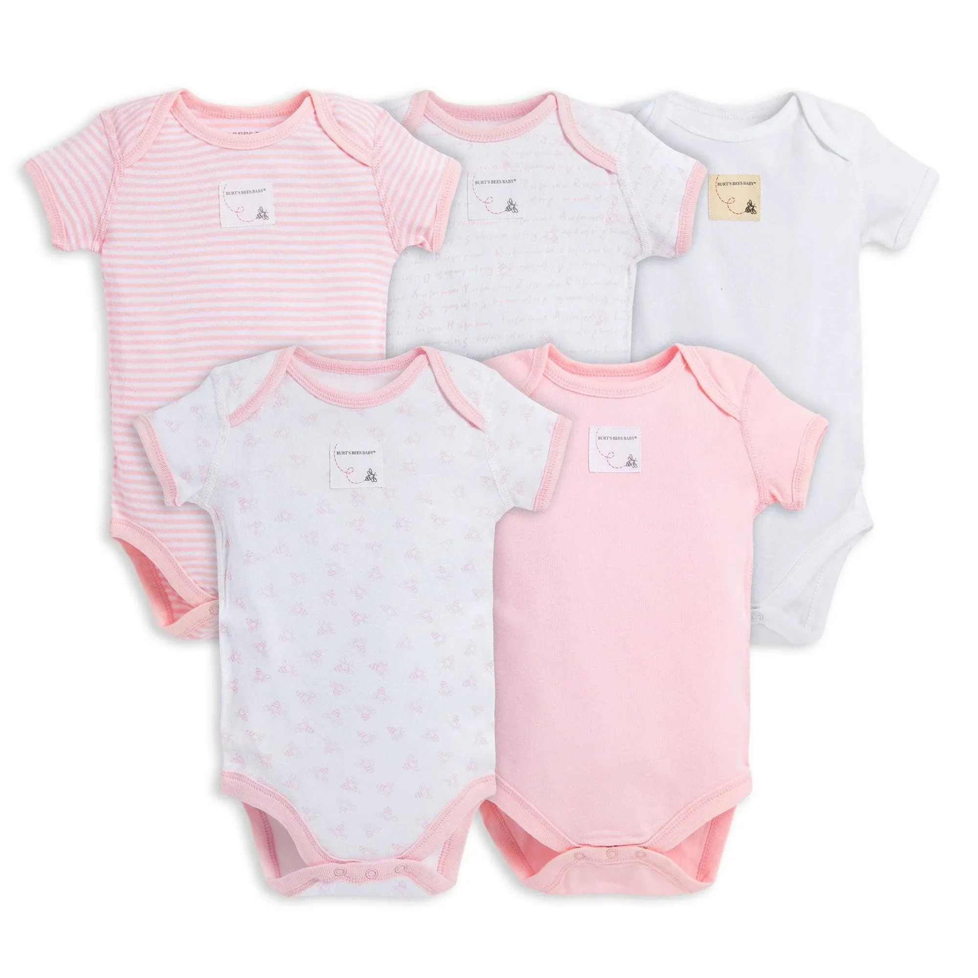 Bee Essentials Organic Short Sleeve Baby Bodysuits 5 Pack