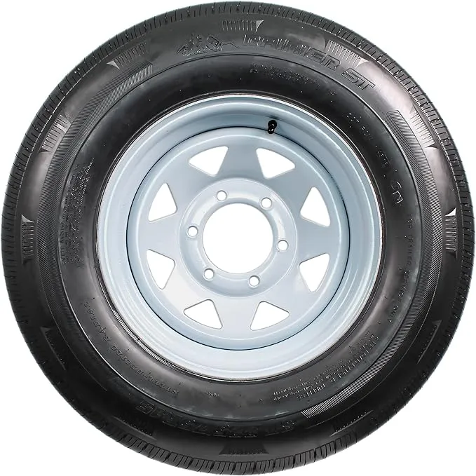 eCustomrim Radial Trailer Tire On Rim ST225/75R15 225/75-15 15 Load Range D 6 Lug Wheel White Spoke - 6 Year Warranty w/Free Roadside