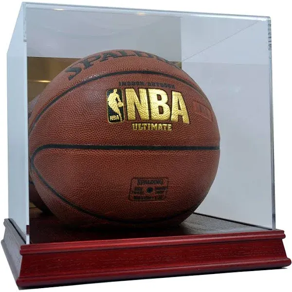 Deluxe Acrylic Wood Base Basketball Display Case w/ Mirror Back