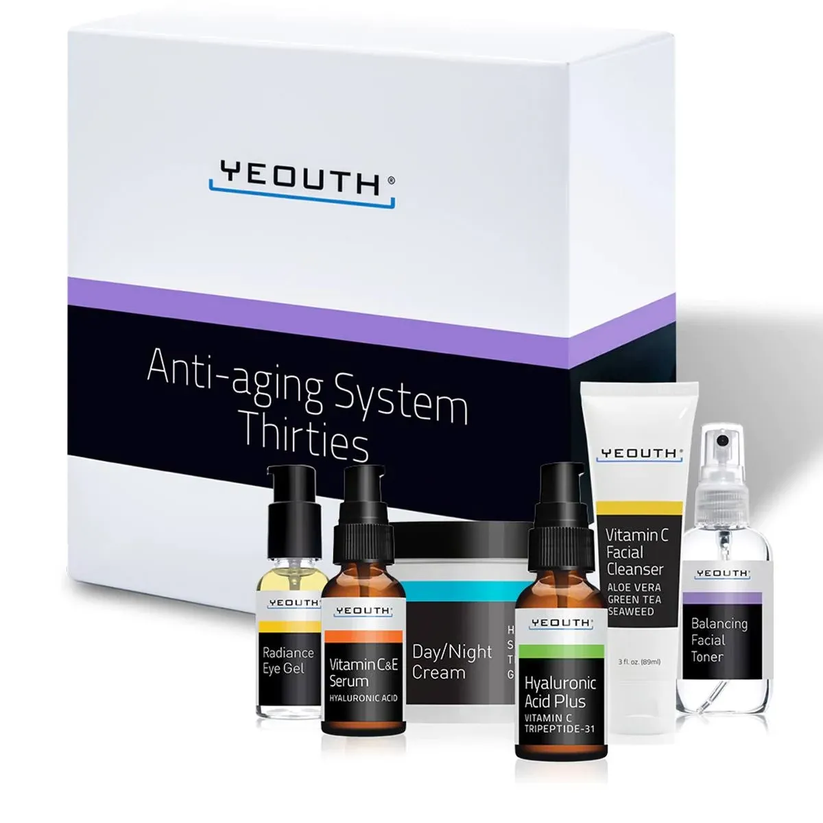 YEOUTH Hyaluronic Acid Serum for Face, Vitamin C Face Serum, Face Cleanser, Toner for Face, Under Eye Gel, Face Cream, 6-Piece Skin Care Sets & Kits, Skin Care Gift Set