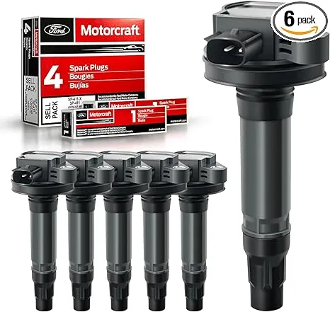 MAS Set of 6 Ignition Coil Pack & 6Pcs Motorcraft Spark Plug SP411 Compatible with Fusion Lincoln Mazda CX-9 Mercury Edge MKS MKT MKX Replacement for UF553 UF595 5C1652