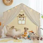 Kids Play Tent, Kids Tent Large Princess Castle Pompoms Play Tent Indoor Playhouse Tent for Girl, Come with Star Lights