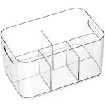 5-Compartment Clear Plastic Bin Divided Art Supplies Cosmetic Makeup Caddy Organizer