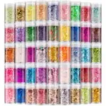 Holographic Chunky and Fine Glitter Mix, 45 Colors Festival Chunky Sequins & Fine Glitter Powder, Iridescent Glitter Flakes, Cosmetic Face Body Eye Hair Nail Art Resin Tumbler Glitter Loose Glitter