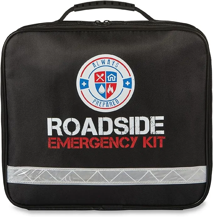 Always Prepared Standard Roadside Emergency Kit for Car - Car Safety Kit w/Air Compressor, Tools, First Aid, Visibility Gear & More - Perfect Roadside Assistance Kit Gift for New Drivers (62 pc)