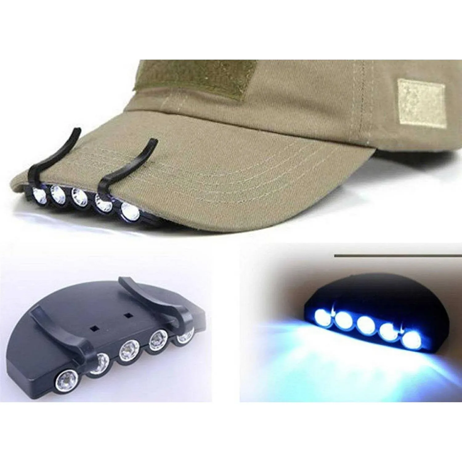 Bright 5 LED Clip on Hat Head Cap Light headlamp Flashlight