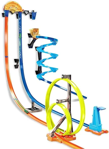 Hot Wheels Toy Car Track Builder Track Vertical Launch Kit Playset & 1:64 Scale Vehicle, 50 inches Tall with 36 Component Parts