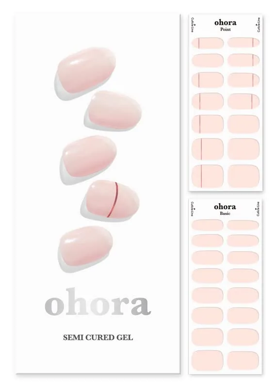 ohora Semi Cured Gel Nail Strips (N Basic Nails no.11) - Nude, Solid, Works with UV/LED Lamps, Salon-Quality, Long Lasting, Easy to Apply & Remove - Includes 2 Prep Pads, Nail File & Wooden Stick