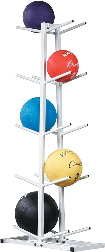 Champion Sports Double Medicine Ball Tree , White, 22.5 InchL X 11 InchW X 52 InchH