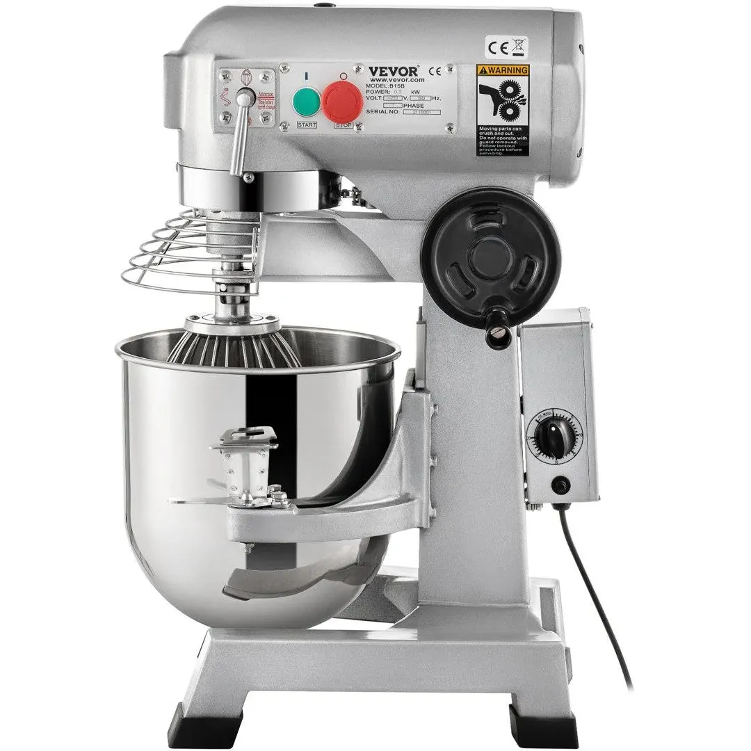 VEVOR Commercial Mixer, Commercial Food Mixer 20Qt Stainless Steel Bowl, 750W Commercial Stand Mixer with 3 Speeds Adjustable, Dough Hook Whisk Beater Included, Perfect for Bakery Pizzeria, Silver