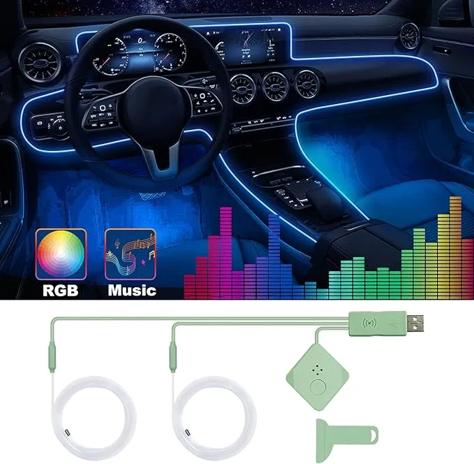 Car Led Strip Lights,Interior Lights,Ambient Lighting Kit With RGB 16 Million Colors Fiber Optics&Music Sync Rhythm,USB Neon Light Accessories for Center Console&Dashboard,Upgraded Version