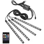 Car LED Strip Lights Christmas, 4Pcs 48 LED Interior Lights, Multicolor Music Ca