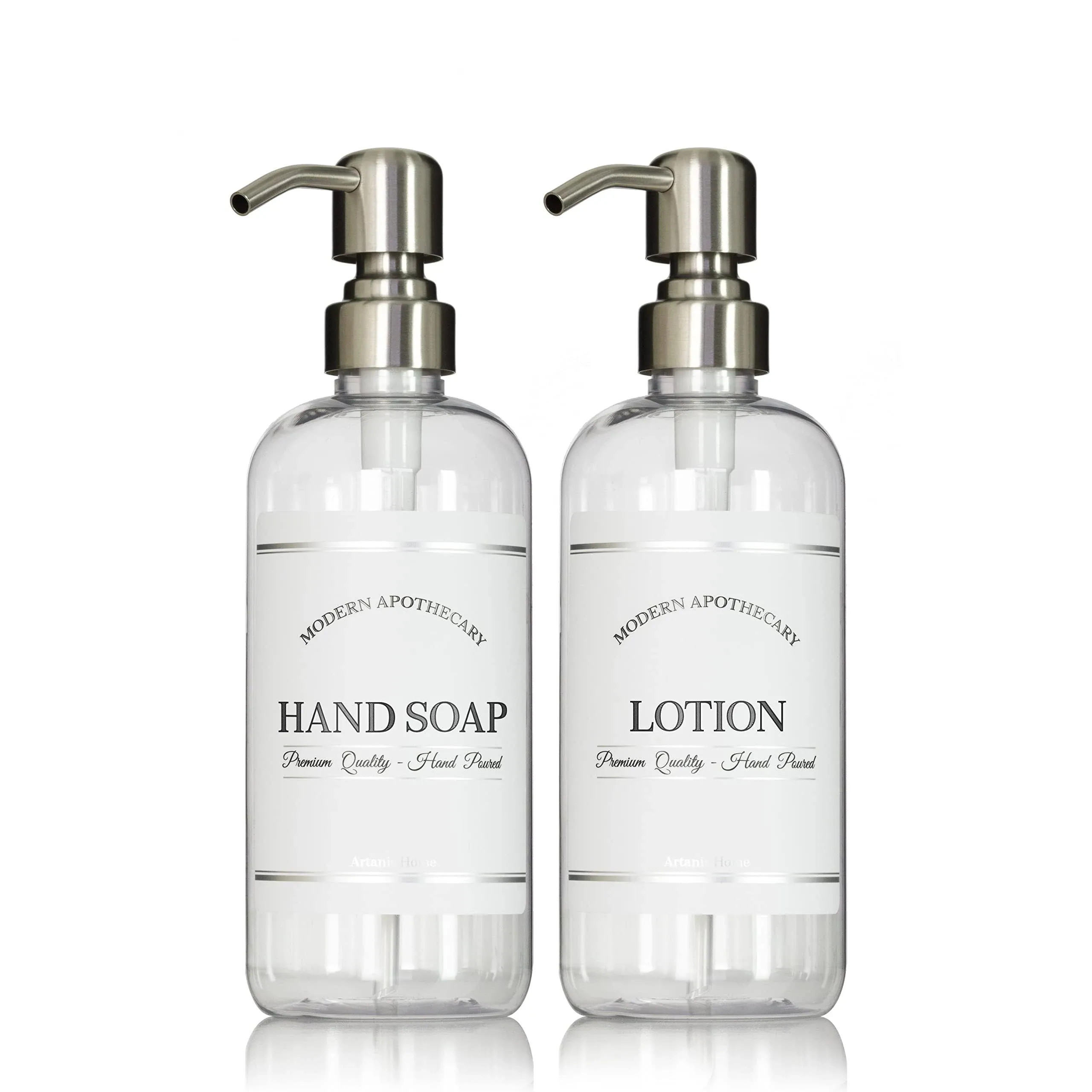 Clear Refillable Hand Soap and Lotion Dispenser Set for Bathroom Sink - Pet ...