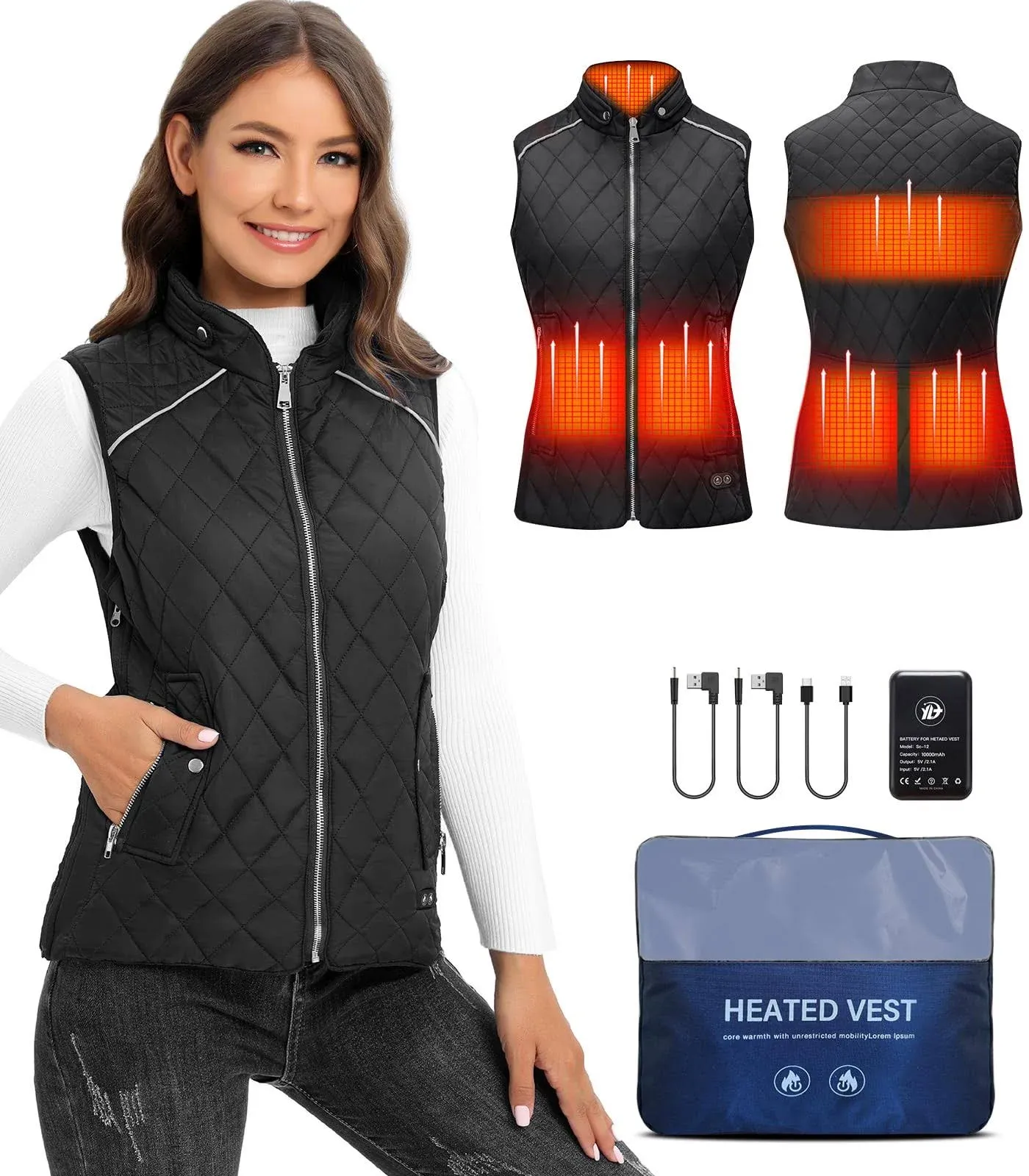 SEMANJLL Heated Vest for Women, Stand Collar 6 Heated Zones Neck Heated Women