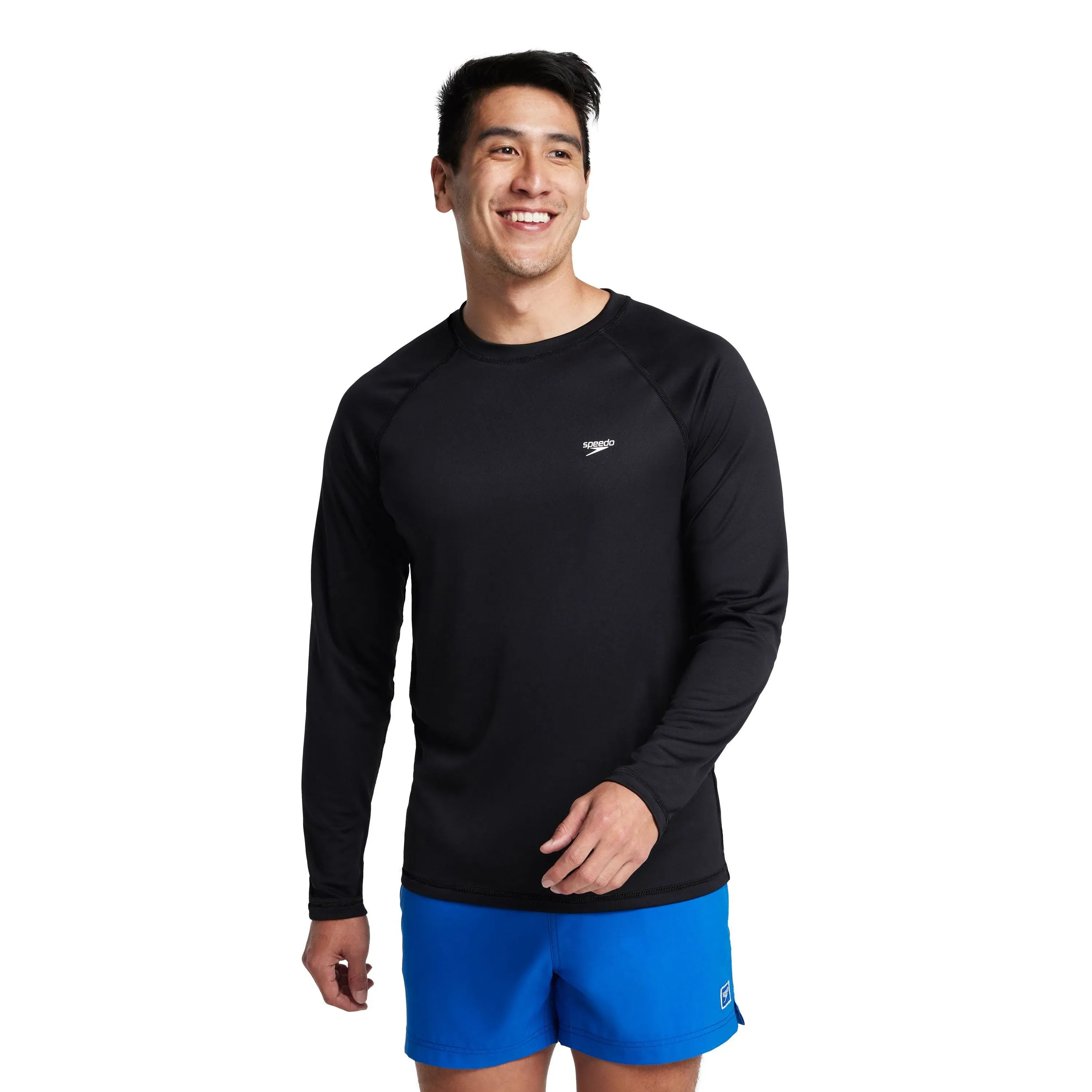 Speedo Men's Easy Swim Tee, Long Sleeve Black Small