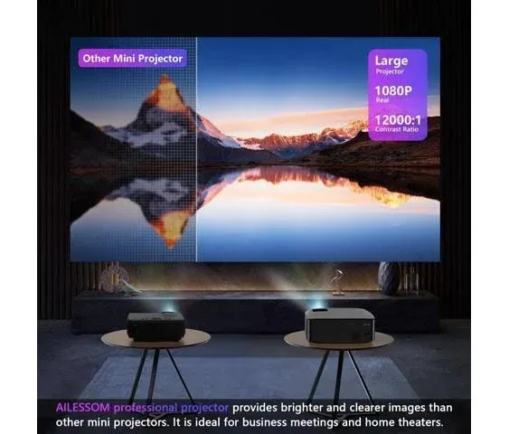 Native 1080P 5G WiFi Bluetooth Projector, AILESSOM 20000LM 450" Display Support 4K Movie Projector, High Brightness for Home Theater and Business