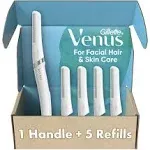 Gillette Venus Dermaplaning Tool Kit, 5 Blade Refills, Exfoliating Face Razors for Women, Eyebrow Razor, Facial Razors, Dermaplane Razor Women Face, Peach Fuzz Remover