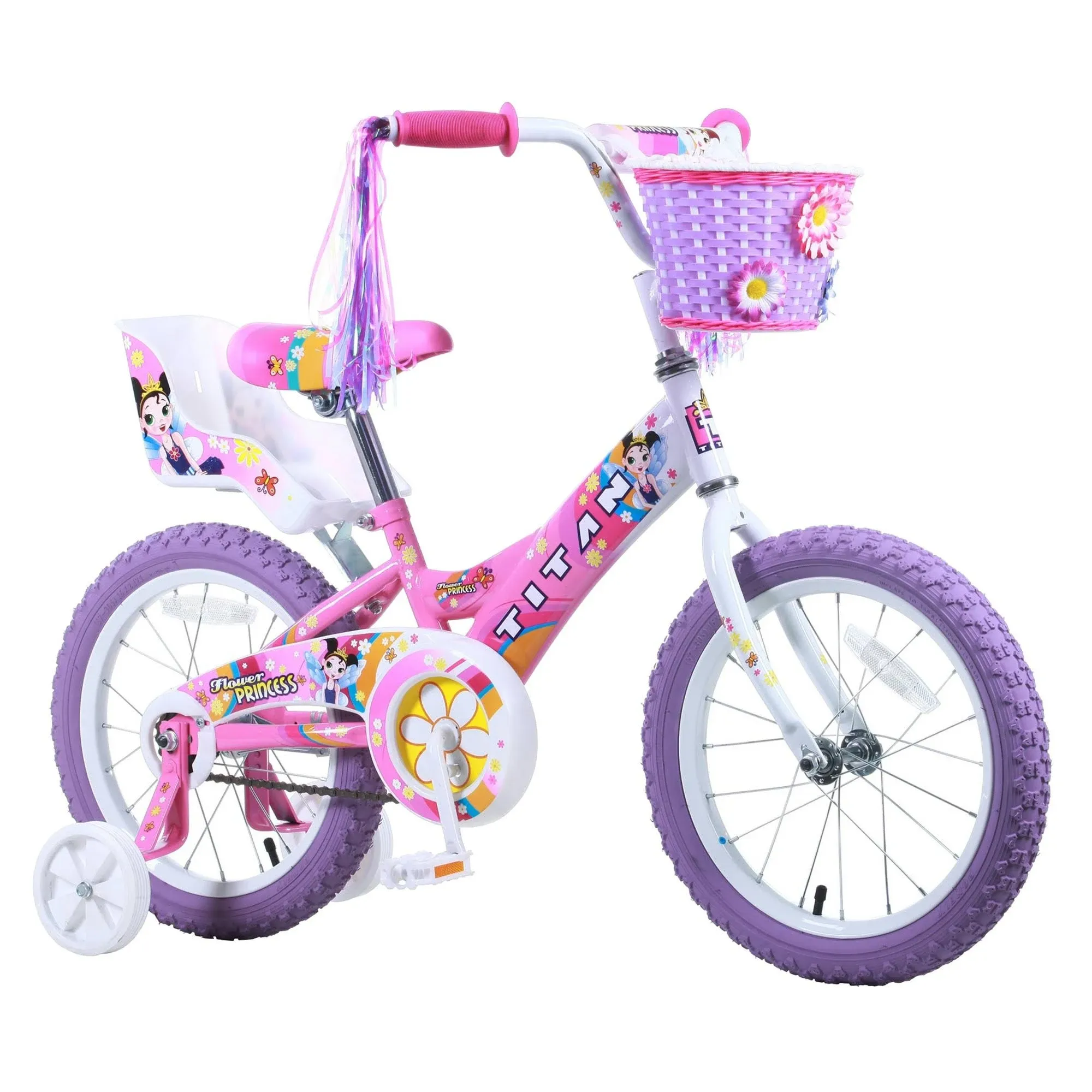 Titan Flower Princess Girl's 16" Wheel Deluxe BMX Bike with Training Wheels - Pink