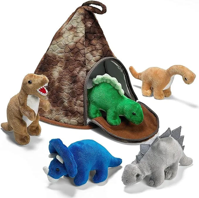 PREXTEX Plush Volcano with 5 Dinosaur Stuffed Animals - Volcano Plush Zippers 3 Dino Stuffed Toy - Dinosaur Plush Toys for Kids 3-5 - Volcano + Dino Plush Toy Set - Gift for Dinosaur & Volcano Lovers