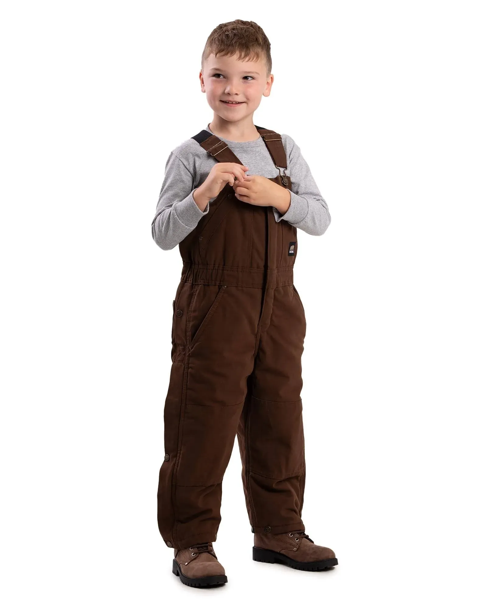 Berne Apparel Youth Washed Insulated Bib Overall- Bark - Large