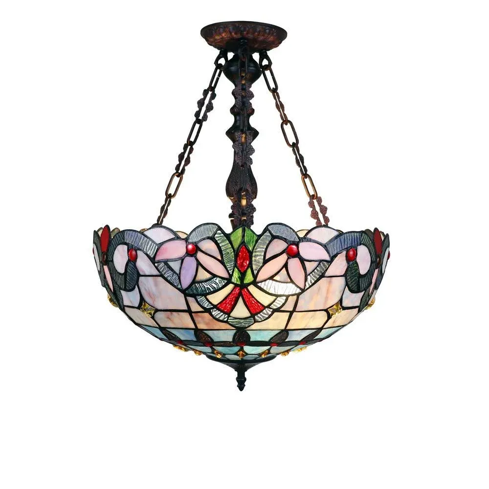 Chloe Lighting Ch3t381vb18-Up2 Grenville Victorian Tiffany-Style Dark Bronze 2 Light Inverted Ceiling Pendant 18&quot; Wide