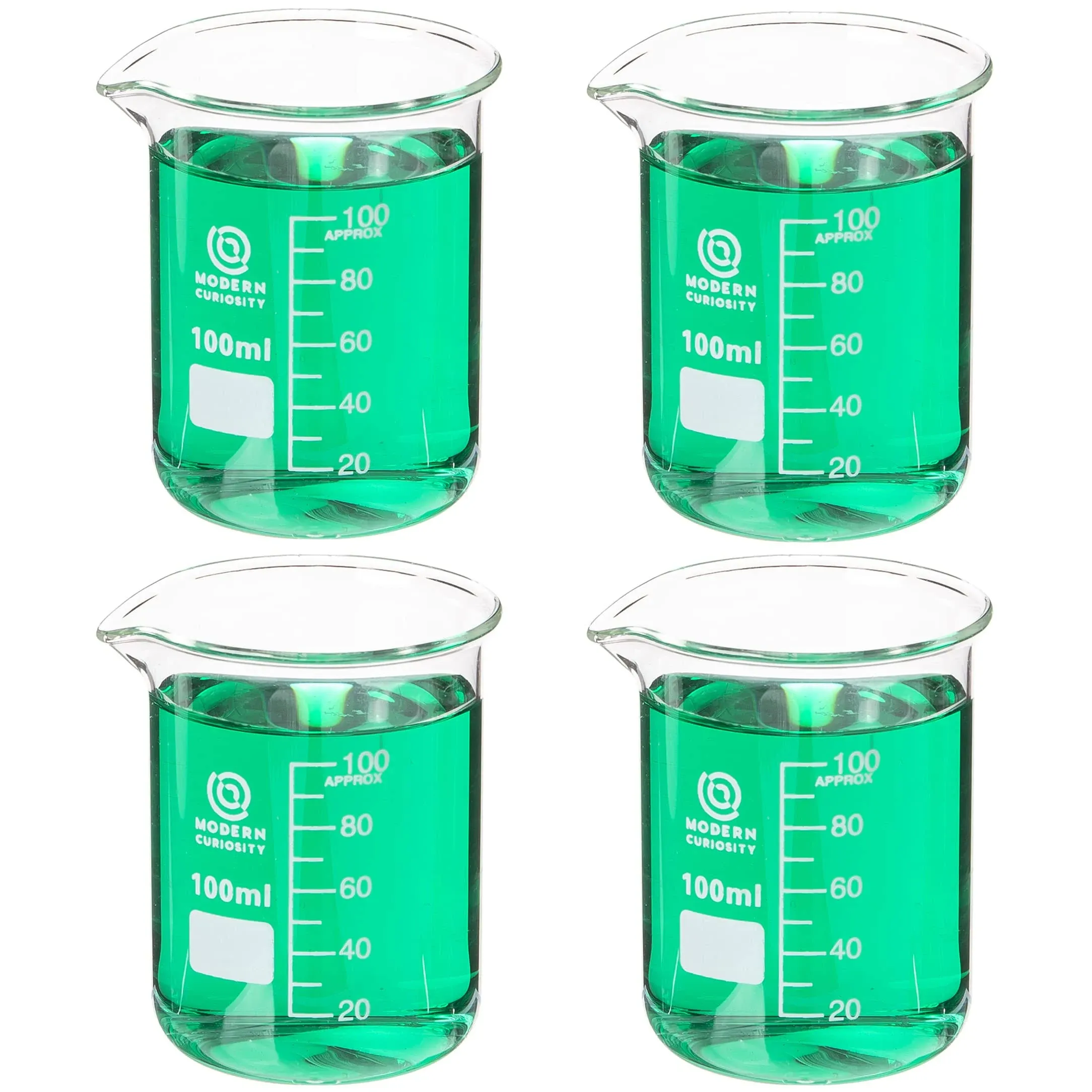 Glass Beakers Set - Science, Chemistry Classroom Supplies - Borosilicate Glass - Education, Research Equipment for Industrial and Academic Labs (400mL, 4-Pack)