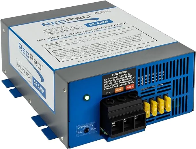 RecPro RV Converter 55 Amp | Multiple Capacities | RV Power Converter | RV Battery Charger | 120VAC to 12VDC | 13V to 16.5V Operating Range