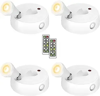 Olafus Spot Lights Indoor 4 Pack, Wireless Spotlight Battery Operated, Dimmable LED Accent Light with Remote, 4000K Neutral White Small Uplights Battery Mini Spotlights for Display Painting Closet