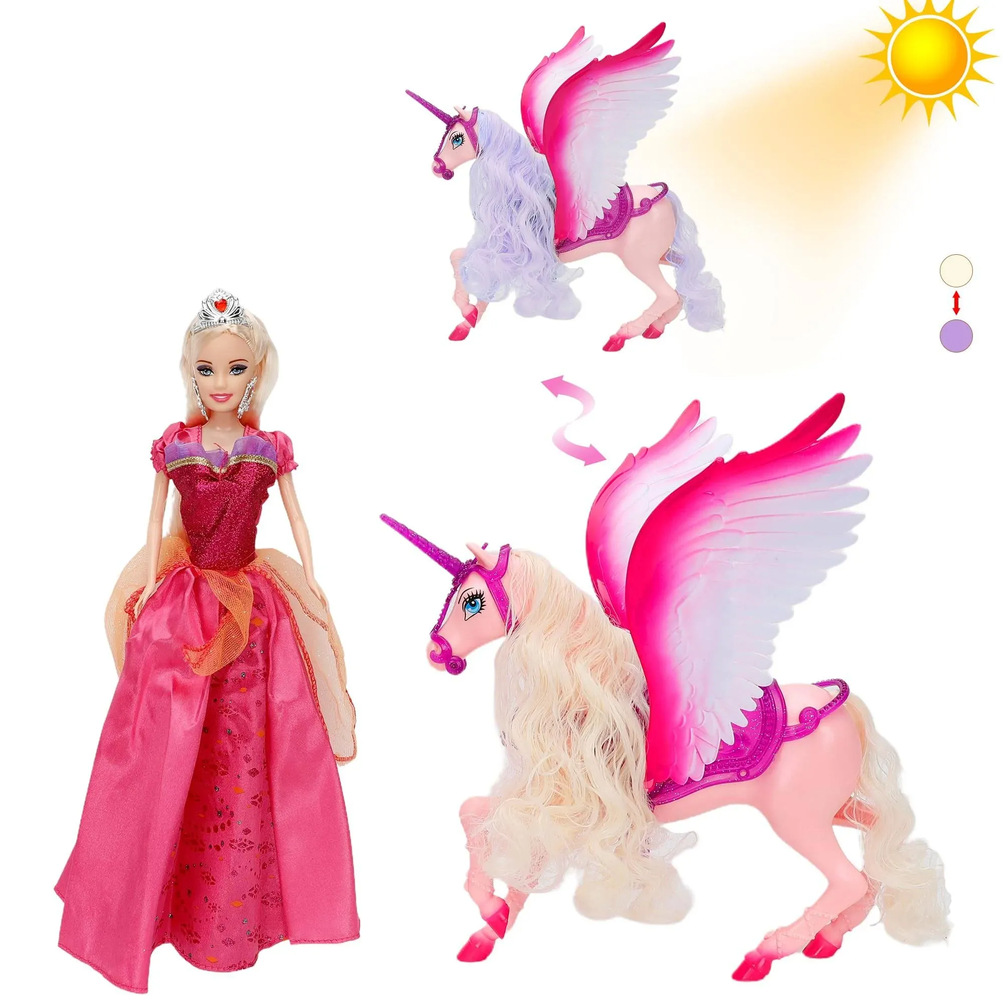 Color Change Unicorn and Fairy Tale Princess Doll, W/ Mane Brush, Girls' Unicorn Doll Toys Gifts, Presents for Girl Kids Aged 3+ (Color Changing White Unicorn)